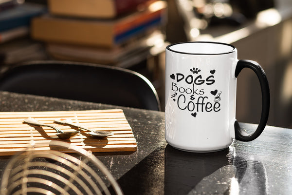 "CQ Original" Dogs, Books, Coffee  Mug with Black Color Inside