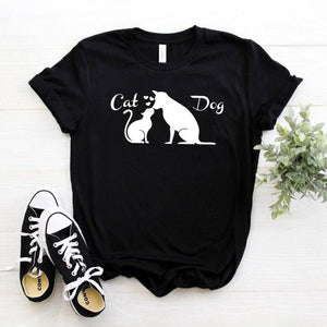 Love Friendship Between Dog cat Women tshirt Cotton Casual Funny t shirt Gift For Lady Yong Girl Top Tee 6 Color