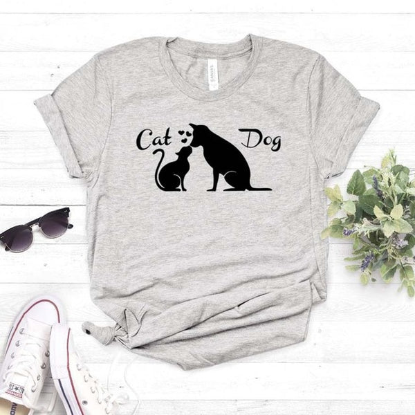 Love Friendship Between Dog cat Women tshirt Cotton Casual Funny t shirt Gift For Lady Yong Girl Top Tee 6 Color