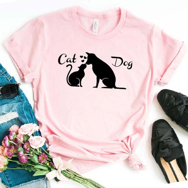 Love Friendship Between Dog cat Women tshirt Cotton Casual Funny t shirt Gift For Lady Yong Girl Top Tee 6 Color