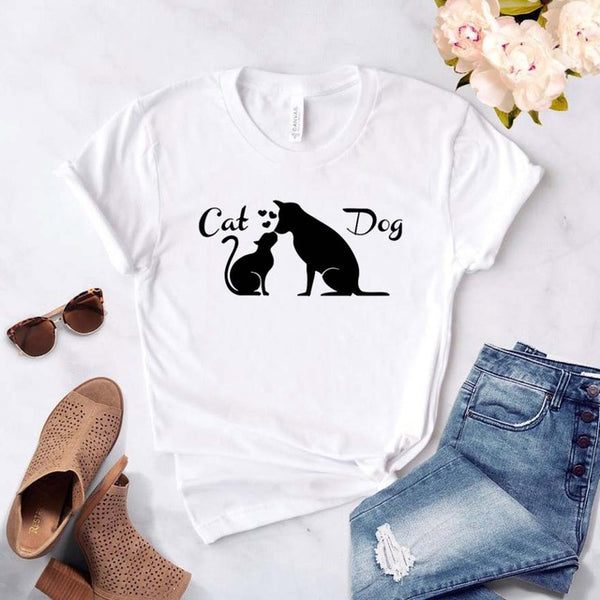 Love Friendship Between Dog cat Women tshirt Cotton Casual Funny t shirt Gift For Lady Yong Girl Top Tee 6 Color