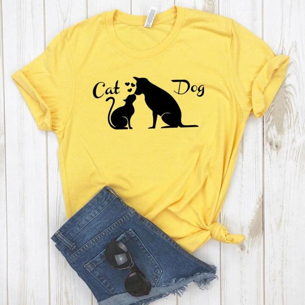 Love Friendship Between Dog cat Women tshirt Cotton Casual Funny t shirt Gift For Lady Yong Girl Top Tee 6 Color