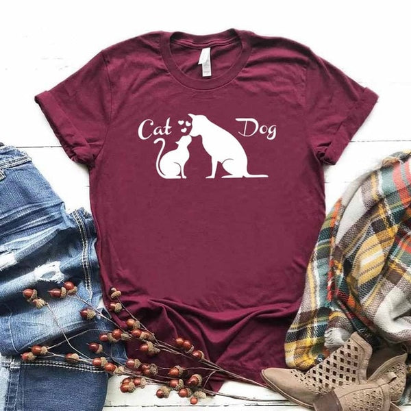 Love Friendship Between Dog cat Women tshirt Cotton Casual Funny t shirt Gift For Lady Yong Girl Top Tee 6 Color