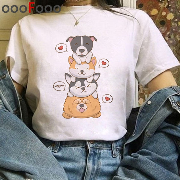 New Dogs Funny Cartoon T Shirt Women