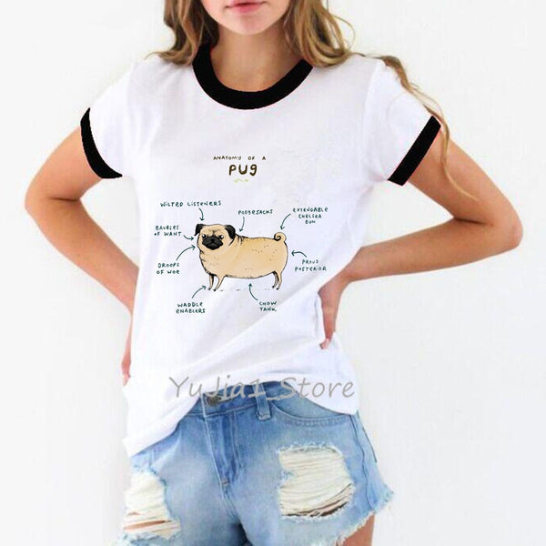 Anatomy of the pug dog animal print t-shirt