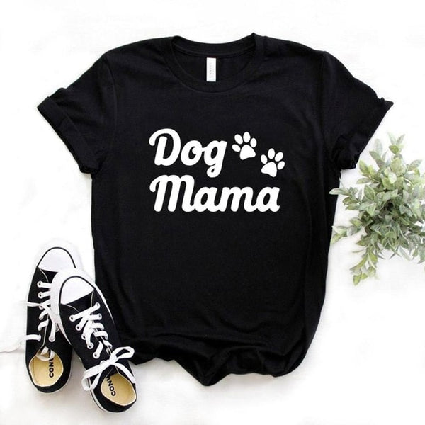 Dog Mama Paw Print Women Tshirts Cotton