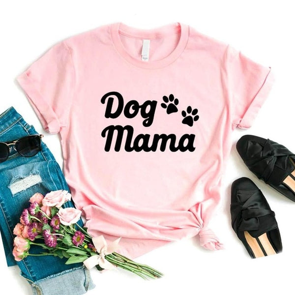 Dog Mama Paw Print Women Tshirts Cotton