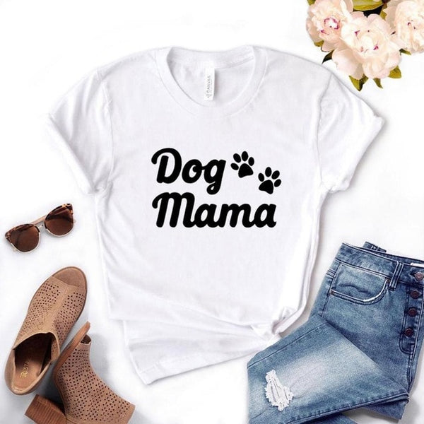 Dog Mama Paw Print Women Tshirts Cotton