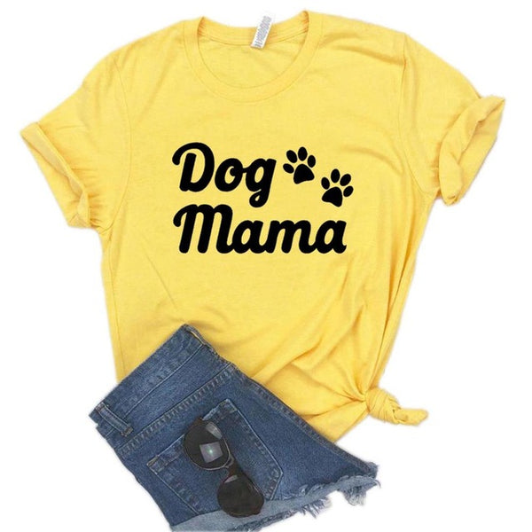 Dog Mama Paw Print Women Tshirts Cotton