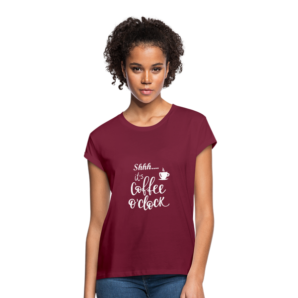 "CQ Original" - It's Coffee O'clock!  Women's Relaxed Fit T-Shirt - burgundy