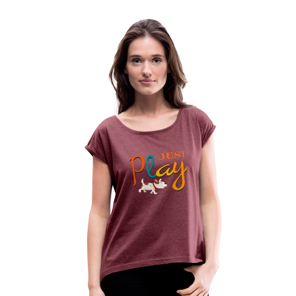 "CQ Original" - Just Play - Women's Roll Cuff T-Shirt - heather burgundy