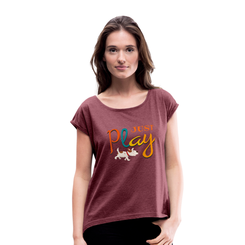 "CQ Original" - Just Play - Women's Roll Cuff T-Shirt - heather burgundy