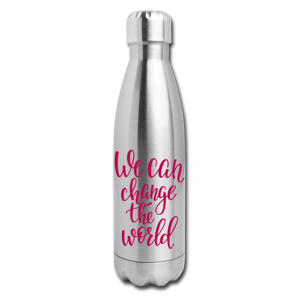 "CQ Original" - Change the World - PINK - Insulated Stainless Steel Water Bottle - silver