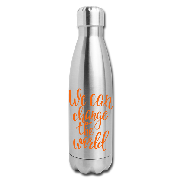 "CQ Original" - Change the World - ORANGE -Insulated Stainless Steel Water Bottle - silver