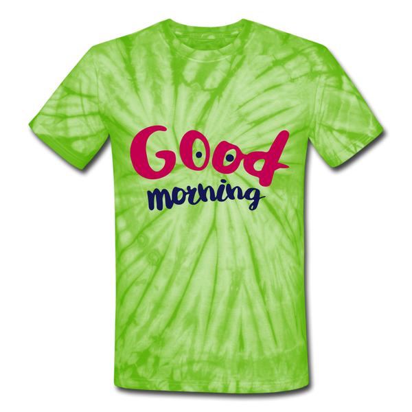 "CQ Original" Good Morning - Unisex Tie Dye T-Shirt - spider lime green