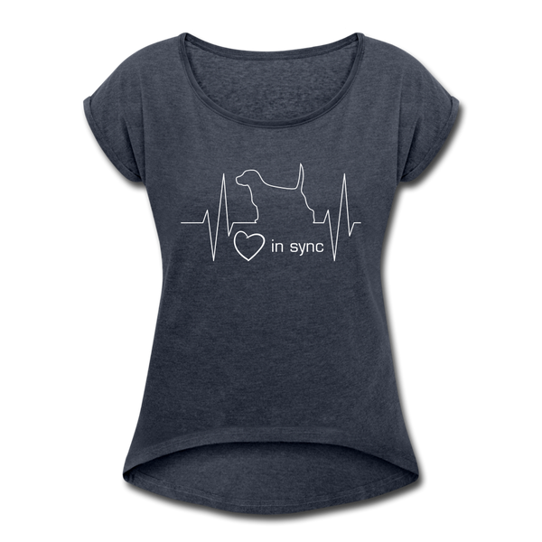 "CQ Original" - Heart in Sync with Dog - Women's Roll Cuff T-Shirt - navy heather