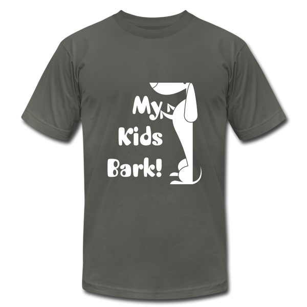 "CQ Original" My Kids Bark" Unisex Jersey T-Shirt by Bella + Canvas - asphalt