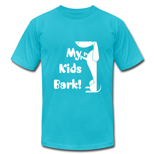 "CQ Original" My Kids Bark" Unisex Jersey T-Shirt by Bella + Canvas - turquoise