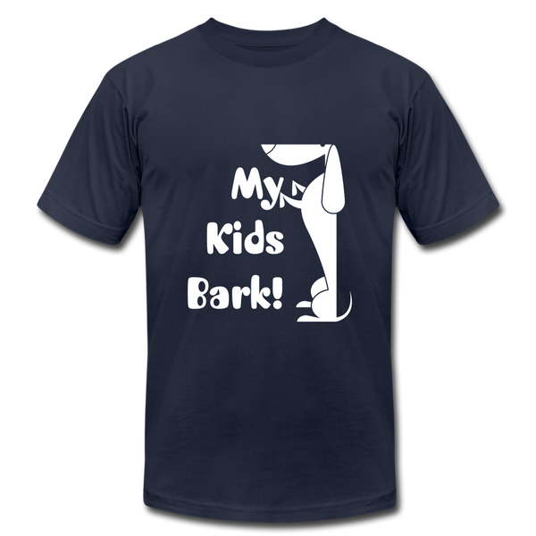 "CQ Original" My Kids Bark" Unisex Jersey T-Shirt by Bella + Canvas - navy