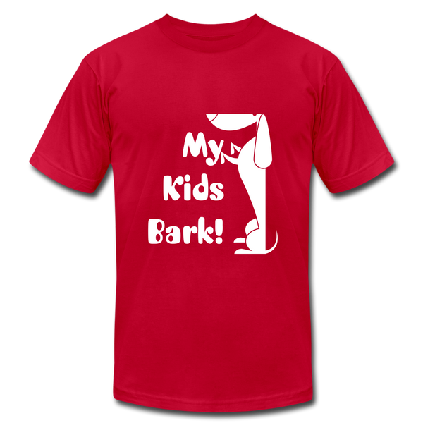 "CQ Original" My Kids Bark" Unisex Jersey T-Shirt by Bella + Canvas - red