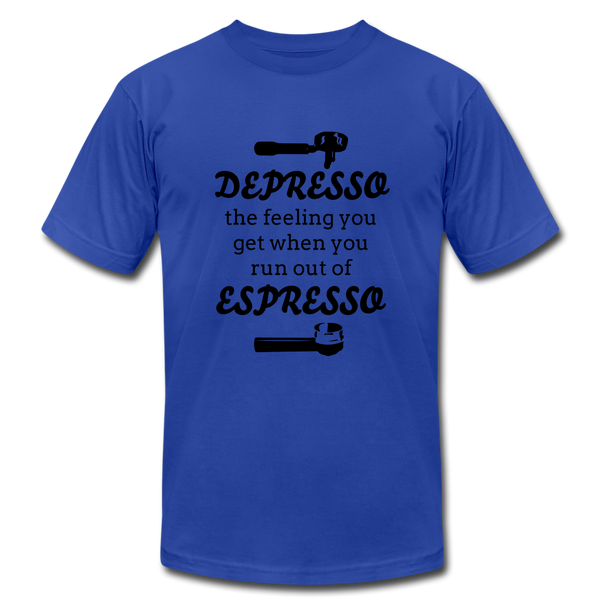 "CQ Original" Depresso - Espresso  Unisex Jersey T-Shirt by Bella + Canvas - royal blue