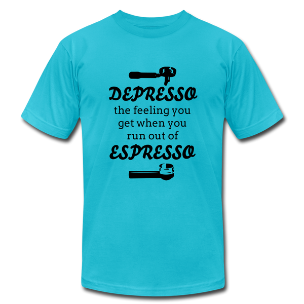 "CQ Original" Depresso - Espresso  Unisex Jersey T-Shirt by Bella + Canvas - turquoise