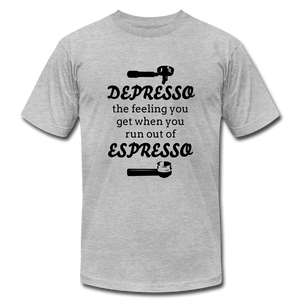 "CQ Original" Depresso - Espresso  Unisex Jersey T-Shirt by Bella + Canvas - heather gray