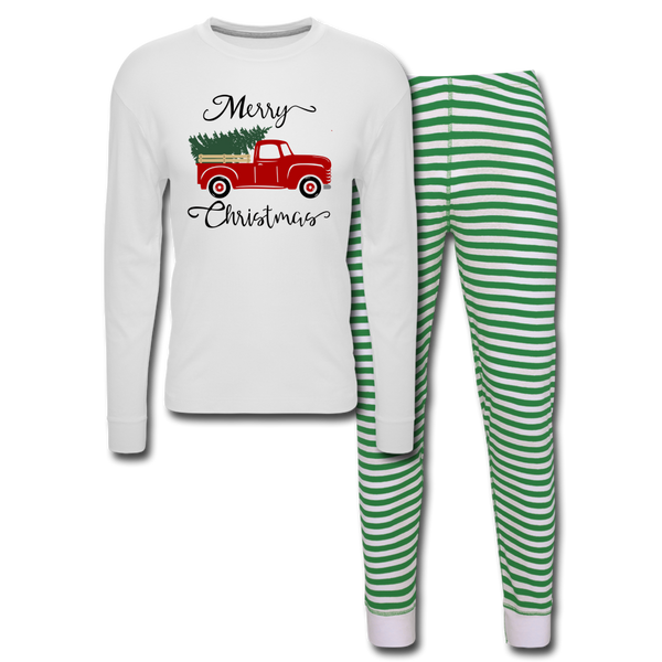 Unisex Pajama Set - white/green stripe