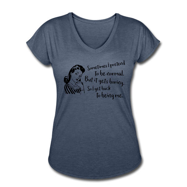 "CQ Original" Back to being Me - Women's Tri-Blend V-Neck T-Shirt - navy heather