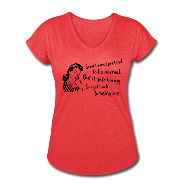 "CQ Original" Back to being Me - Women's Tri-Blend V-Neck T-Shirt - heather red