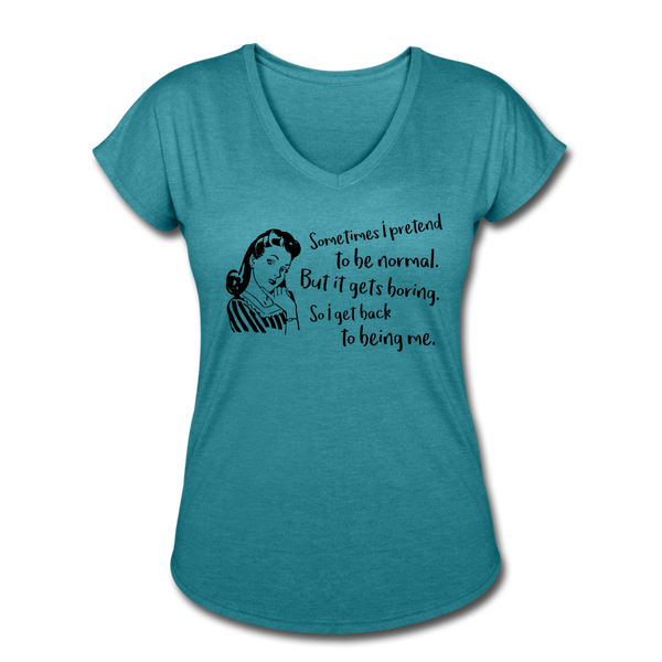 "CQ Original" Back to being Me - Women's Tri-Blend V-Neck T-Shirt - heather turquoise