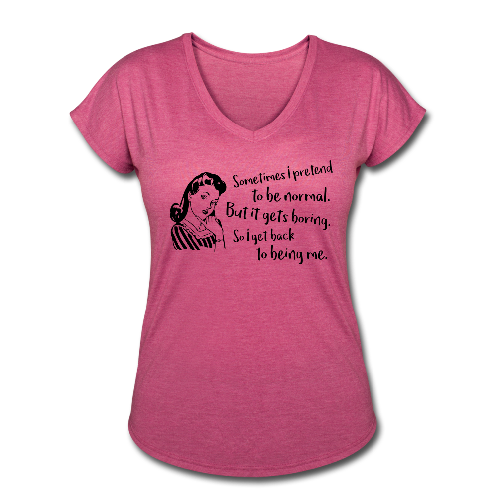 "CQ Original" Back to being Me - Women's Tri-Blend V-Neck T-Shirt - heather raspberry