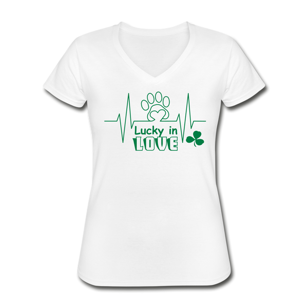 "CQ Original" Lucky in Love - Pet Lover Women's V-Neck T-Shirt - white