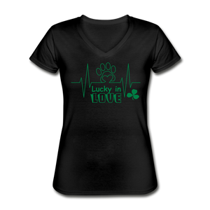 "CQ Original" Lucky in Love - Pet Lover Women's V-Neck T-Shirt - black