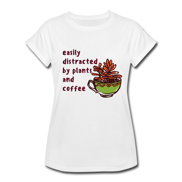 "CQ Original" Easily Distracted by Plants & Coffee - Women's Relaxed Fit T-Shirt - white