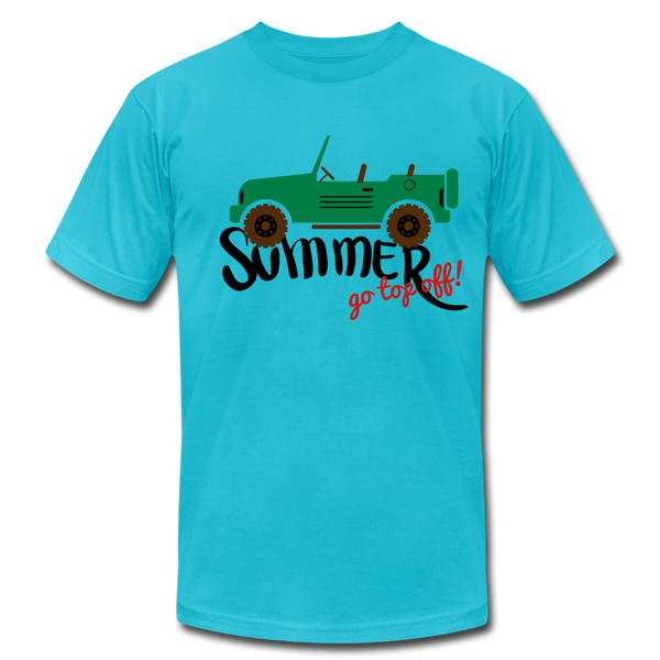 "CQ Original" Jeep Summer -Go top off!  Unisex Jersey T-Shirt by Bella + Canvas - turquoise