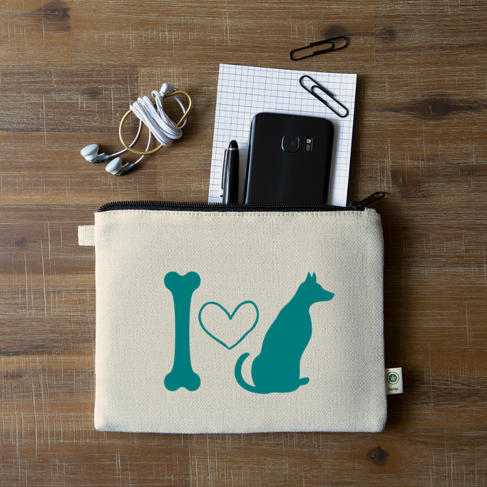 "CQ Original" I love my Dog - Teal - Carry All Pouch - natural