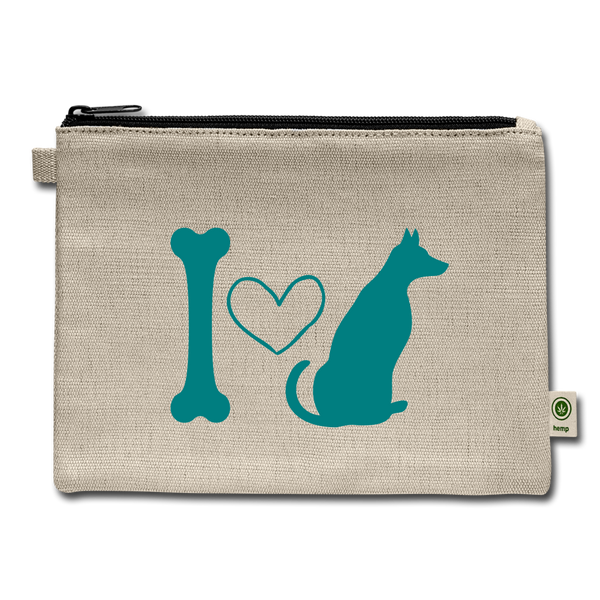 "CQ Original" I love my Dog - Teal - Carry All Pouch - natural