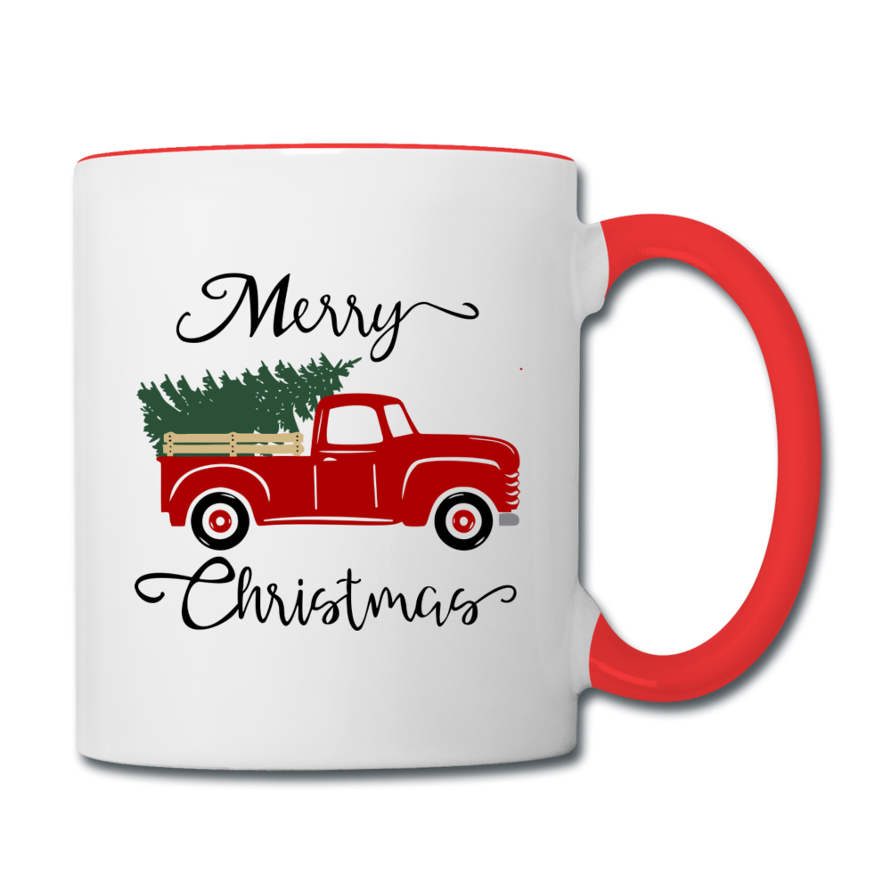 "CQ Original" Truck & Tree  holiday mug - Contrast Coffee Mug - white/red