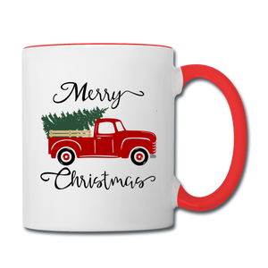 "CQ Original" Truck & Tree  holiday mug - Contrast Coffee Mug - white/red