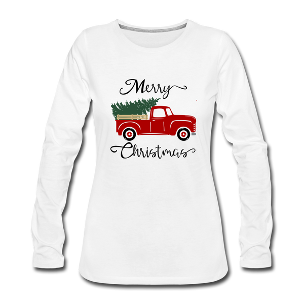 "CQ Original" Merry Christmas Truck - Women's Premium Long Sleeve T-Shirt - white