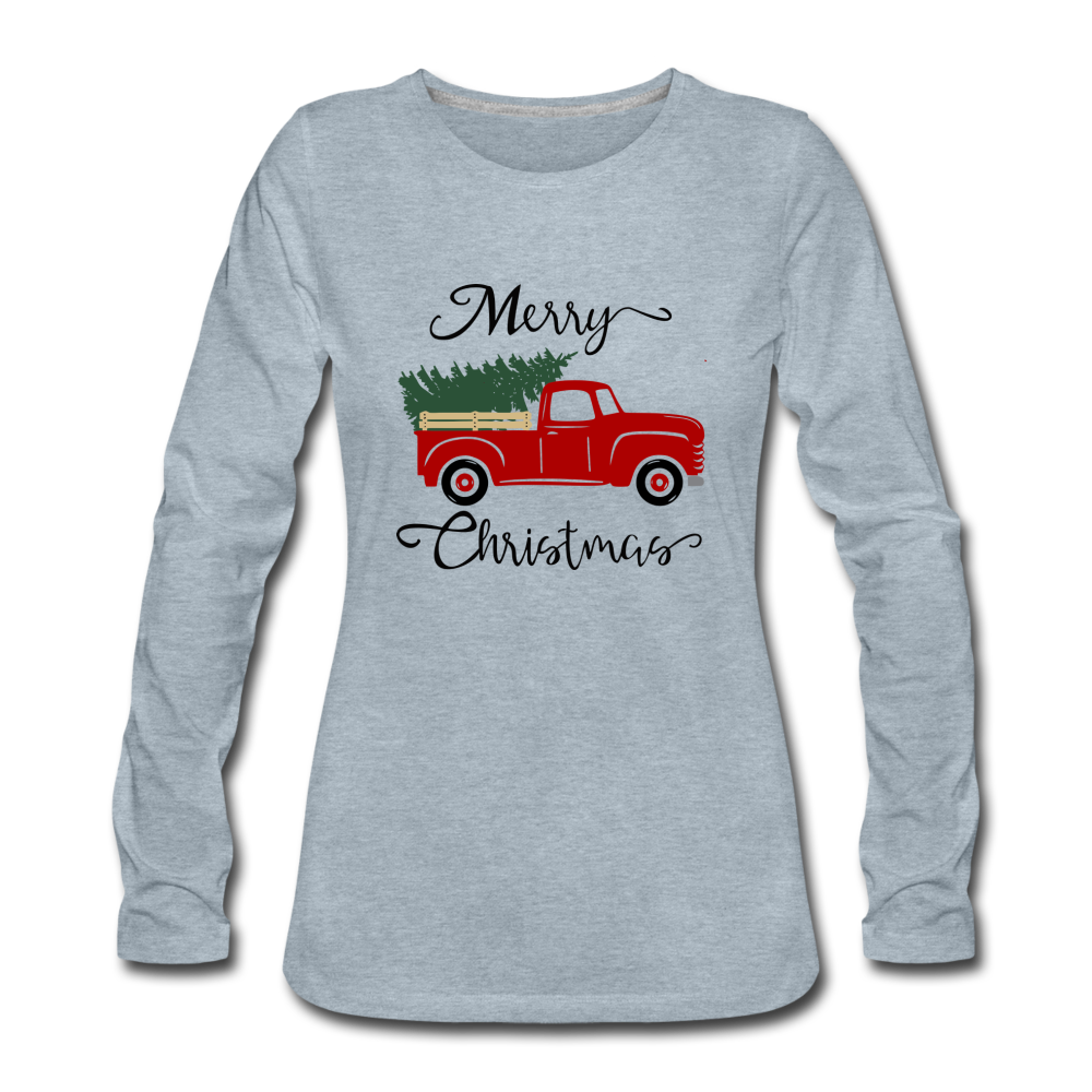 "CQ Original" Merry Christmas Truck - Women's Premium Long Sleeve T-Shirt - heather ice blue