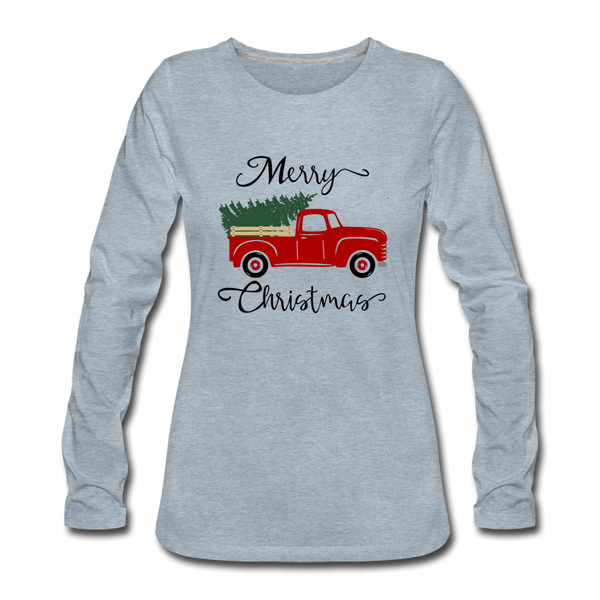 "CQ Original" Merry Christmas Truck - Women's Premium Long Sleeve T-Shirt - heather ice blue