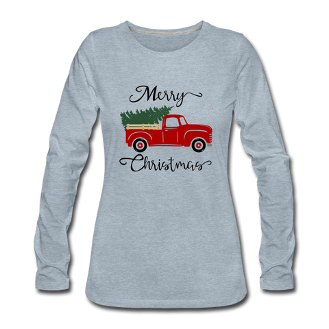 "CQ Original" Merry Christmas Truck - Women's Premium Long Sleeve T-Shirt - heather ice blue