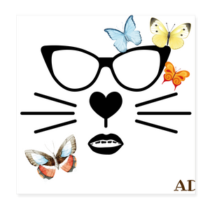 "CQ Original" Poster 8x8 - Cat-ching Butterflies! - white