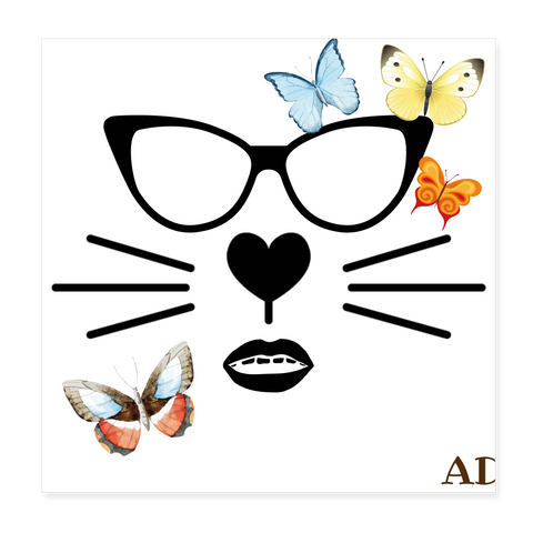 "CQ Original" Poster 8x8 - Cat-ching Butterflies! - white