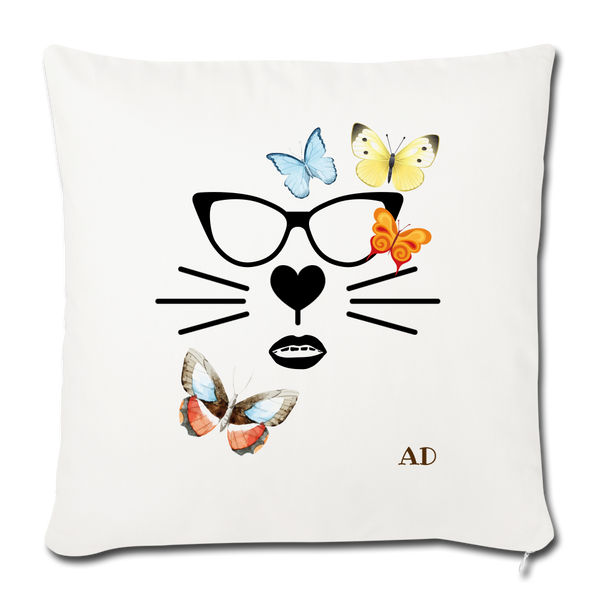 "CQ Original" - Cat-tching Butterflies - Throw Pillow Cover 18” x 18” - natural white