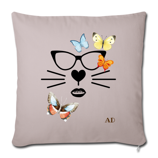 "CQ Original" - Cat-tching Butterflies - Throw Pillow Cover 18” x 18” - light taupe