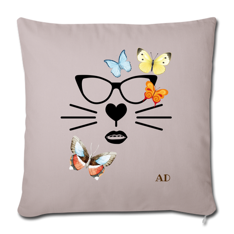 "CQ Original" - Cat-tching Butterflies - Throw Pillow Cover 18” x 18” - light taupe