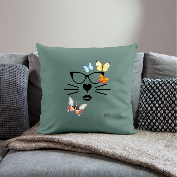 "CQ Original" - Cat-tching Butterflies - Throw Pillow Cover 18” x 18” - cypress green